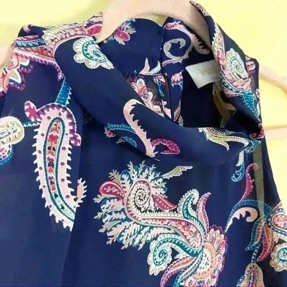 Laundry Shelly Segal Navy Paisley Loose Neck Sleeveless Top Blouse Size S - Picture 6 of 12